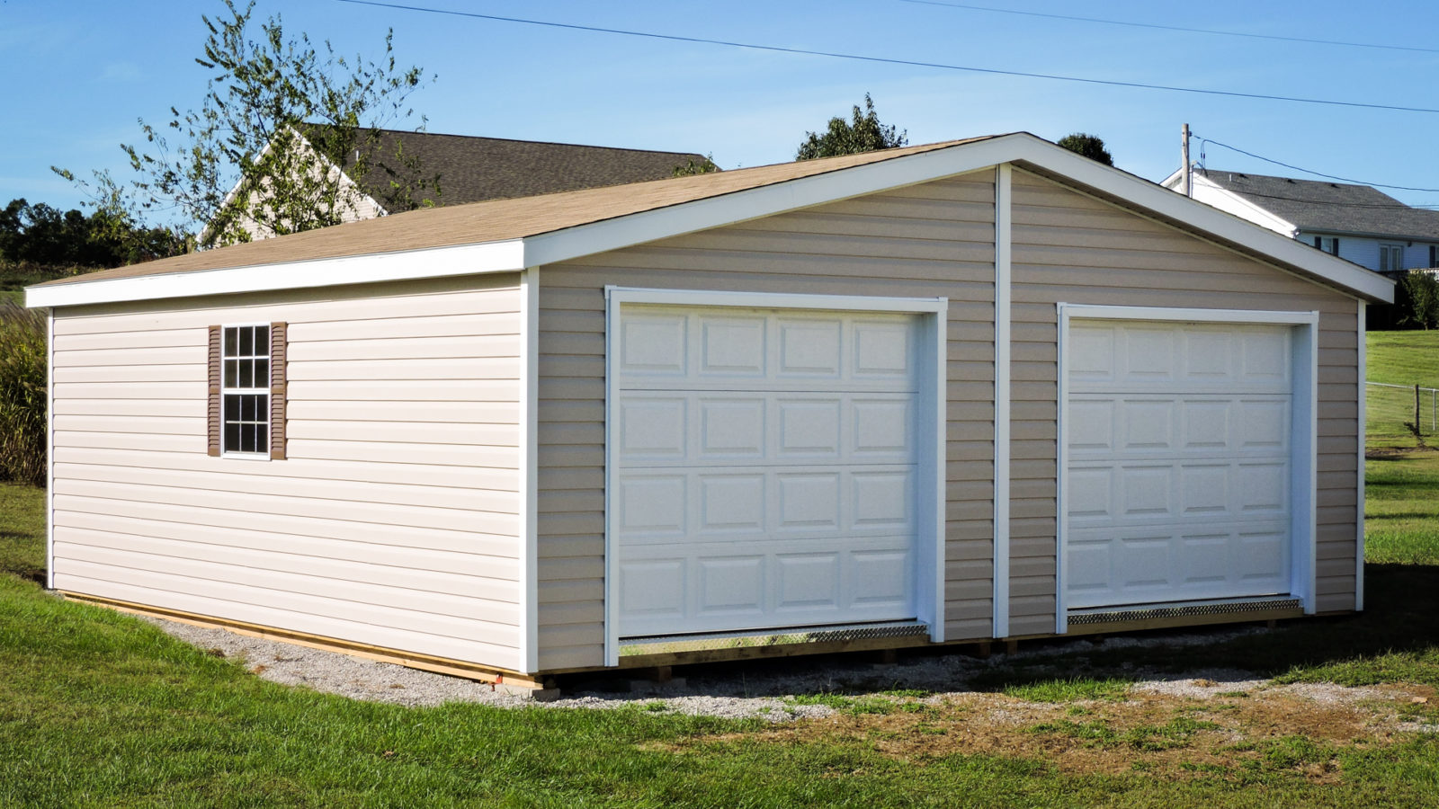 exterior of double wide prefabricated detached garage for sale