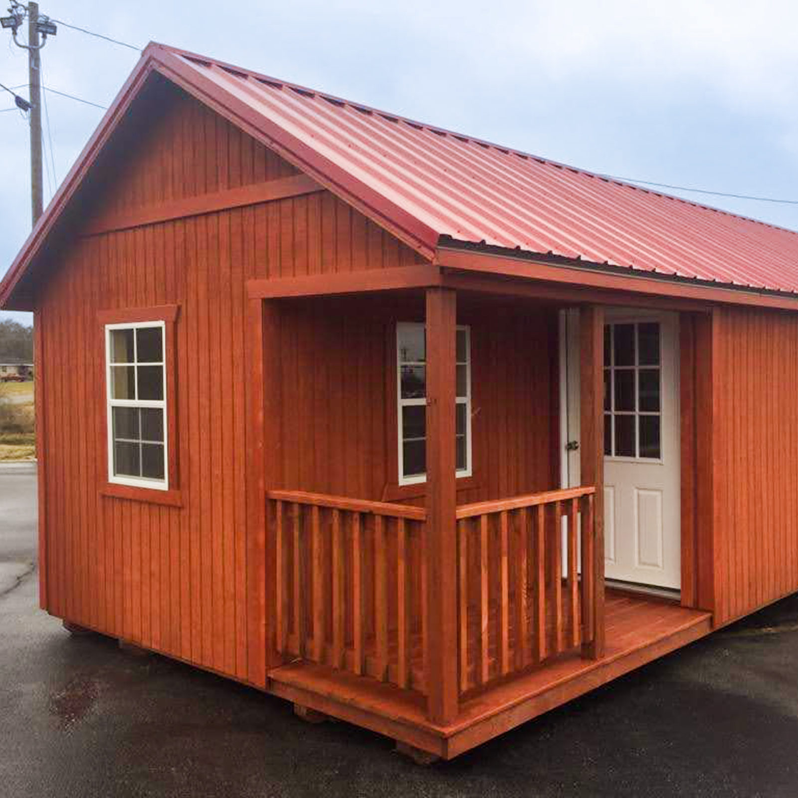 exterior of great quality red livable rent to own shed for sale at KY and TN