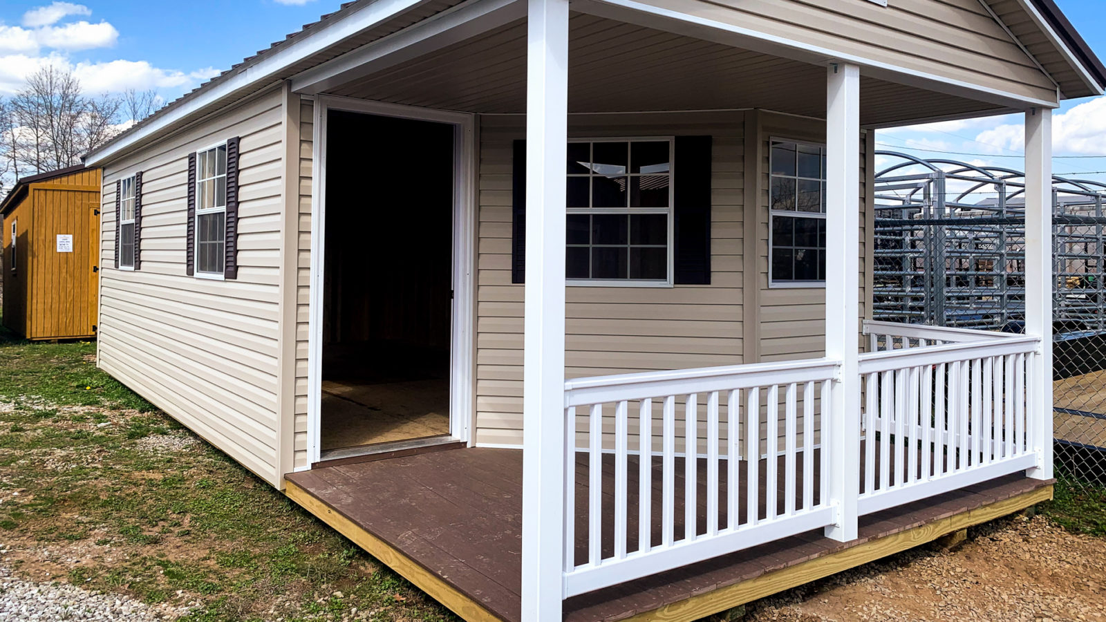 exterior of deluxe porch for sheds with porches for sale article