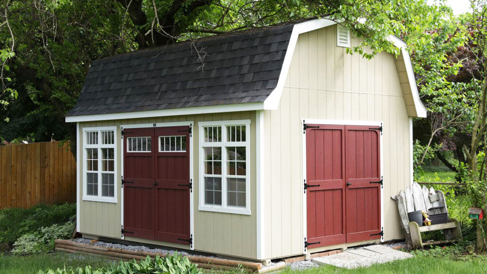 exterior of gambrel-roofed 12x16 shed for 12x16 shed plans article