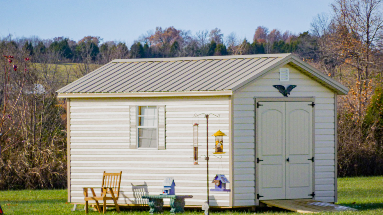 exterior of white 12x16 shed for sale in KY and TN