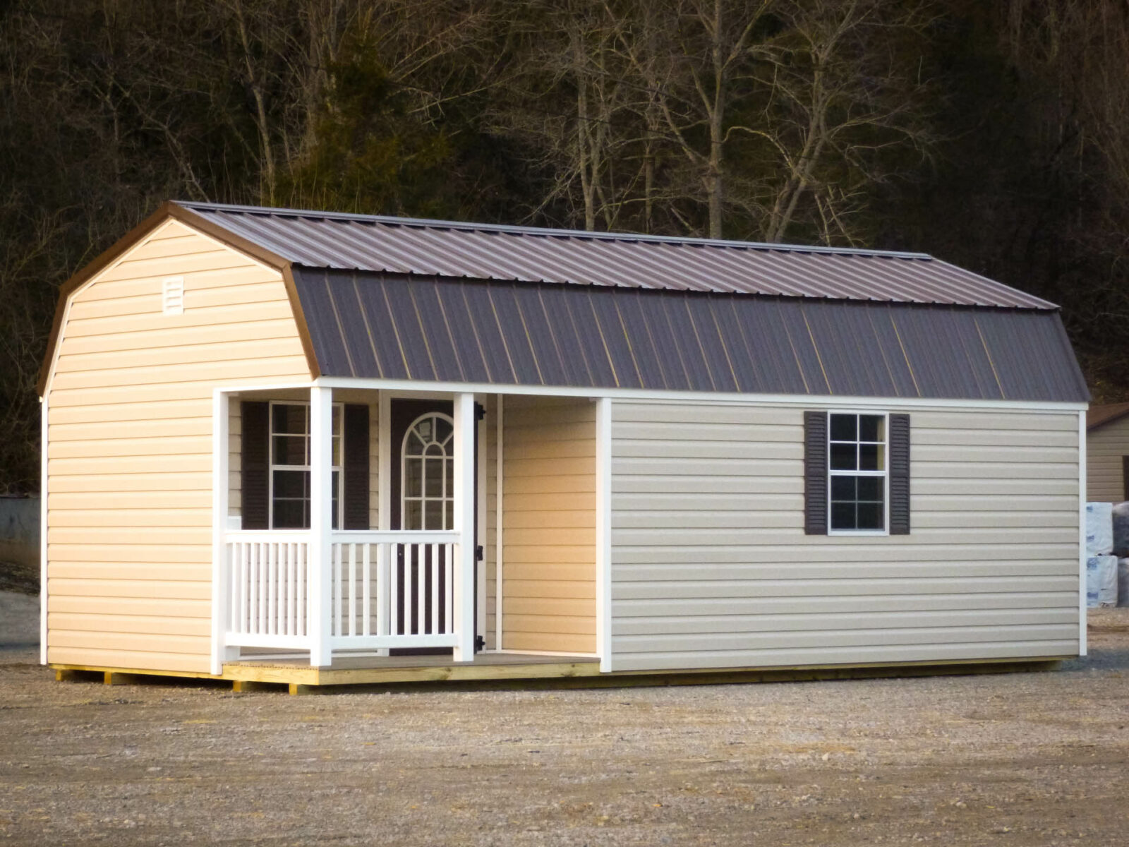 Vinyl office shed with a porch in Kentucky