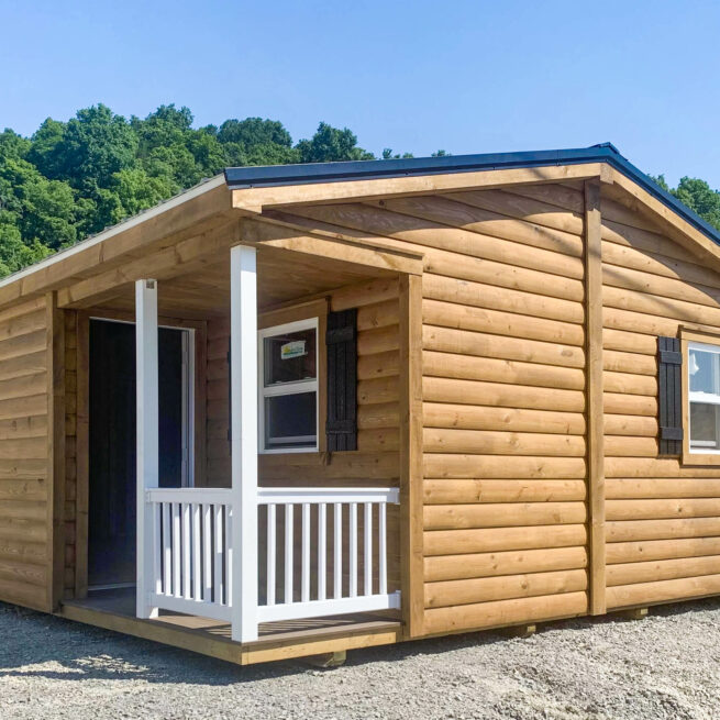 double-wide tiny home shell with log siding for sale in Ky and Tn