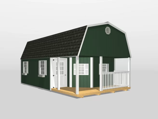 A design of a shed with paint color green
