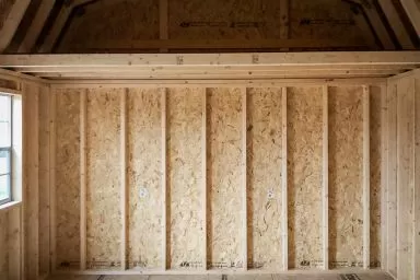 Interior of a portable building with a loft in Kentucky