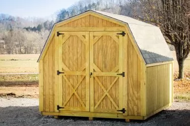 A portable building in Tennessee with wood siding