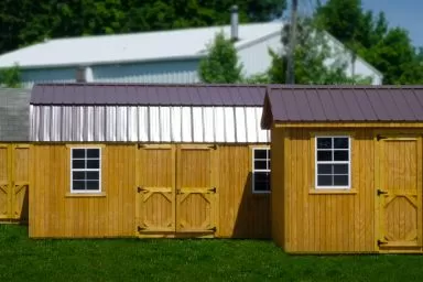 Wooden sheds in Kentucky with double doors and windows