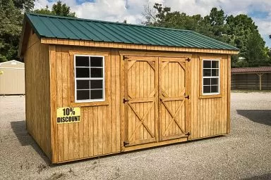 A discounted shed in Tennessee with wooden siding