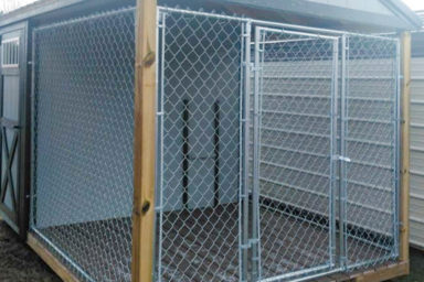 A gray and black prefab dog kennel for sale in Kentucky