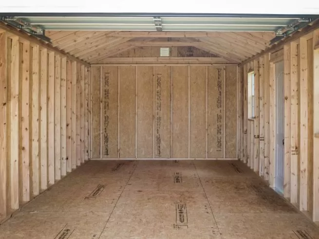 Interior of a garage shed for sale in Tennessee and Kentucky