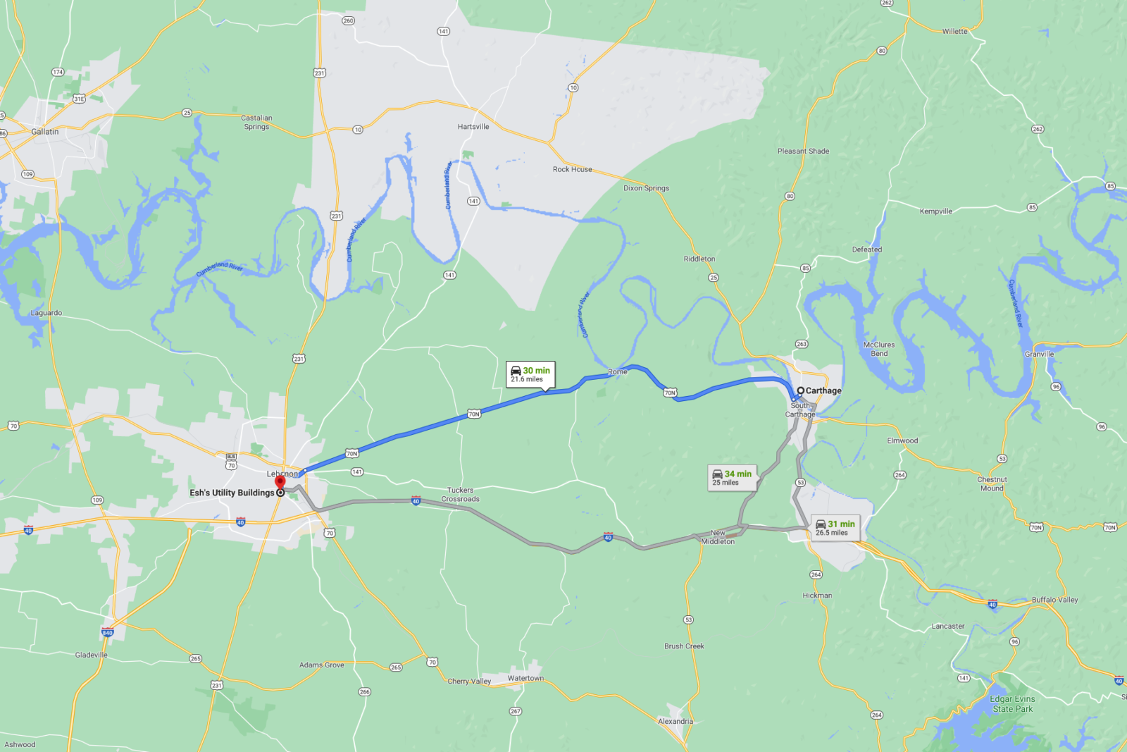 A map of where to buy sheds in Carthage, TN
