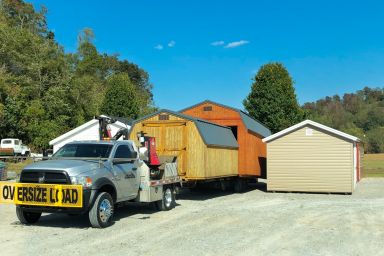 A truck and trailer for shed delivery in Tennessee